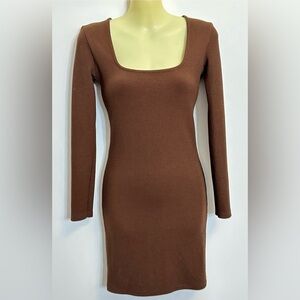 Zara Brown Ribbed Long Sleeve Mini Dress